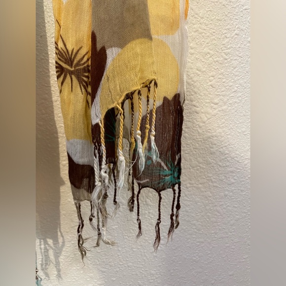 Vintage Style Brown, yellow and turquoise soft flowy floral scarf 100% viscose - Picture 2 of 6